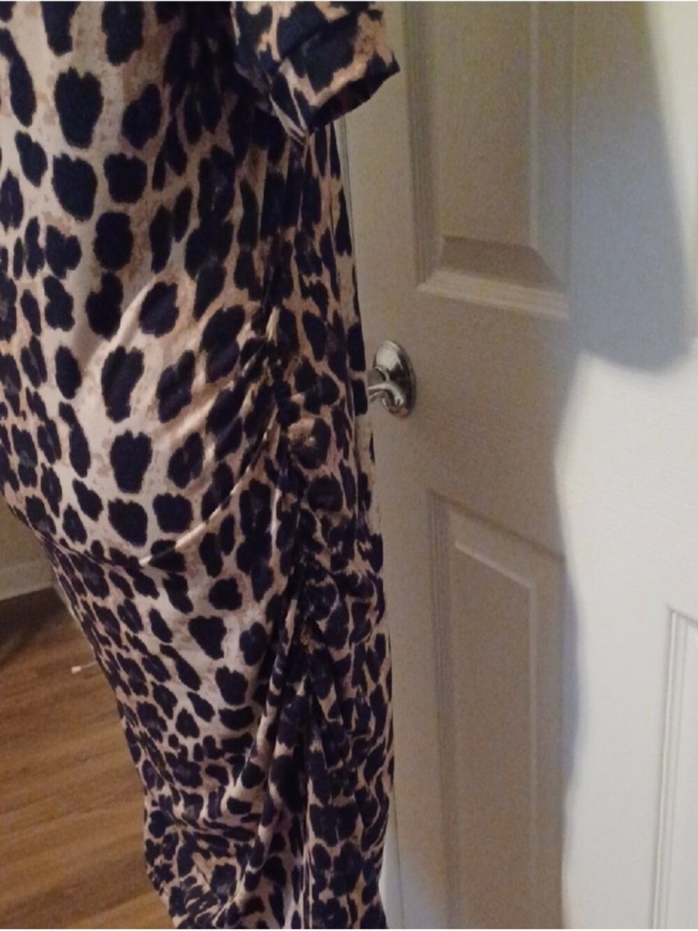 × Leopard Print Short Sleeve Bodycon Dress - Beige and Black Women's Size Large - Picture 11 of 12
